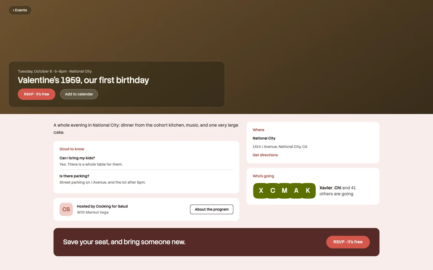 An event page on Collective, for a made-up event